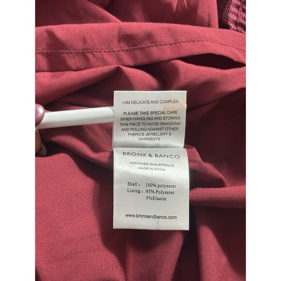 NWT Bronx & Banco Burgundy Velvet Tiered Maxi Gown XL US10 Gold Trim Pleated - Picture 13 of 16